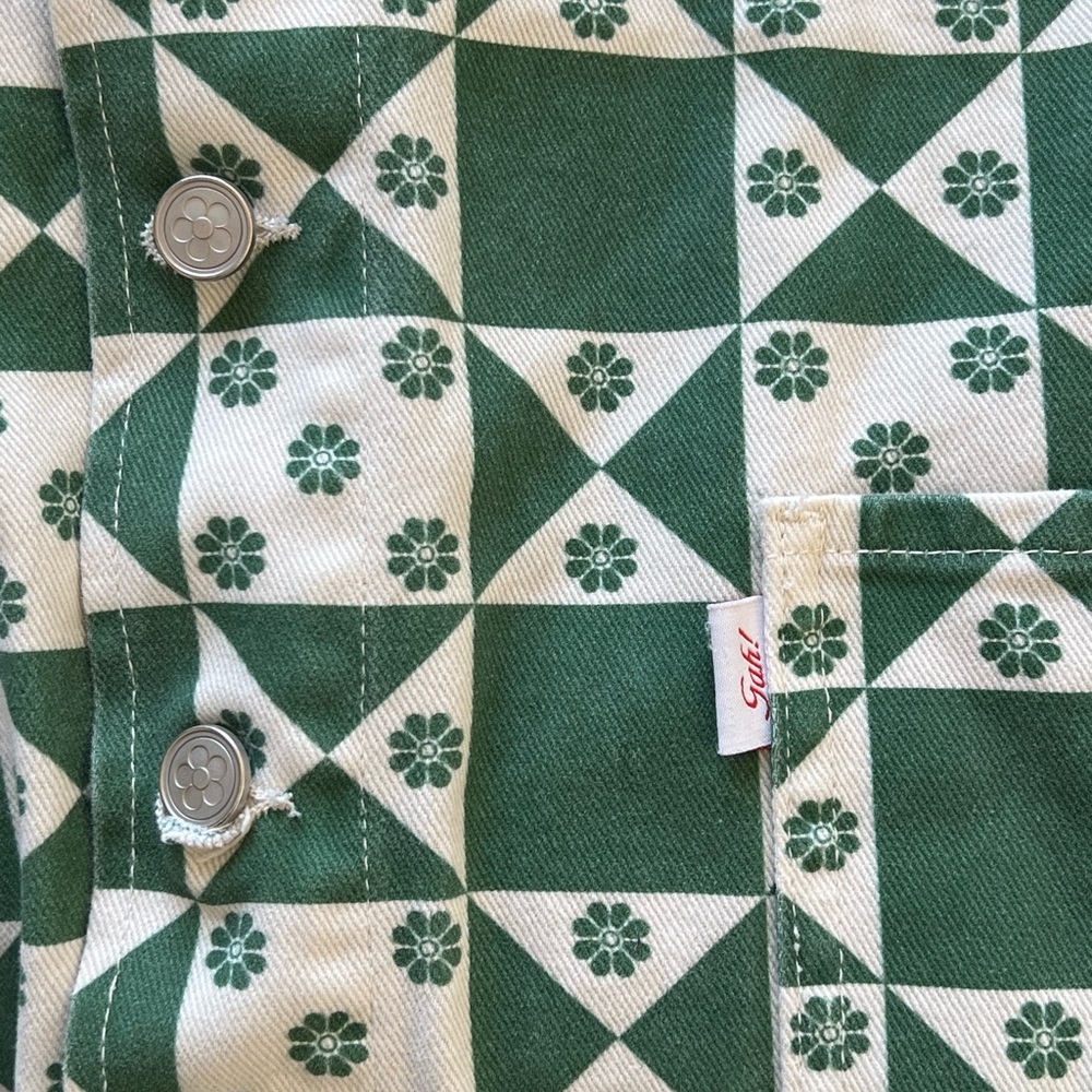 Lisa Says Gah Green and White Checker Floral Utility Jacket - Picture 5 of 5